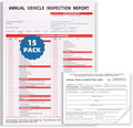 15-Pack Annual Vehicle Inspection Report Form, 3-Ply Carbonless Form and Hardboard, Includes 15-Pk 2-Ply FMCSA Vinyl Adhesive Label for Annual Inspections, DOT Compliant