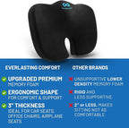 Everlasting Comfort Doctor Recommended Memory Foam Seat Cushion for Office Chairs & Car - Ergonomic Office Desk Accessories - Cushions for Tailbone Pain Relief, Sciatica (Black Upgraded, Large)