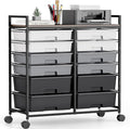 Rolling Storage Cart with 12 Drawers, Wooden Tabletop Utility Cart for Craft Storage, Art Supply Storage & Home Office Organization, Teacher Cart with Wheels for Classroom Organization, School (Grey)