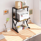 aboxoo Desktop Printer Stand with 3 Tier Wood Storage Shelves,Under Desk Printer Table,Multi-Purpose Home Office Desk Organizer for Fax Machine, Scanner (Brown)