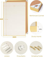 Lightomorrow Bulletin Board 30 x 20 inches, Oatmeal White Pin Board Vision Board, Golden Aluminum Framed Fabric Cork Board with 10 Push Pins