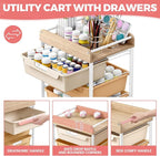 Rolling Storage Utility Cart With 6 Drawers,Art Supply Craft Organizer,Sewing Makeup Organizer And Storage,Office Organization Wooden Tabletop,Rainbow