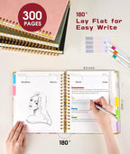 Hardcover Spiral Notebook 8.5"x11" Journal with Removable Dividers Tabs, 300 Pages Leather 5 Subject Notebook College Ruled, Large A4 Notebooks for Work School, Journal for Women, A4 Flower white