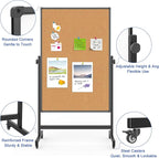 Double-Sided Whiteboard and Corkboard on Wheels, 48 x 32 Inch Magnetic Dry Erase Board with Adjustable Height Stand, Rolling Mobile Board for Office, Classroom, Presentation & Planning (Cork & Black)