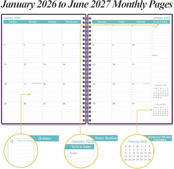 2026-2027 Planner - 18 Months Weekly & Monthly Planner from January 2026 - June 2027, Planners 2026-2027 with Elastic Closure, Inner Pocket, 8.5" x 11", Purple