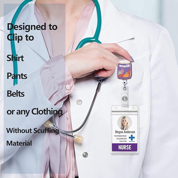 Badge Reel Retractable with ID Clip Cat Medicine Bottle Acrylic Badge Clip Nurse Badge Accessory for Pharmacy Pharmacist Nurse Medical Staff