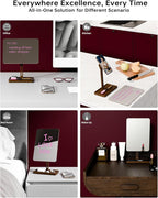 YEOUX Premium Desktop Glass Mirror, Dry Erase Board & Magnetic Phone Stand 3-in-1 | 360° Adjustable | Solid Wood | Compatible with MagSafe, Small Whiteboard for Office Home Desk