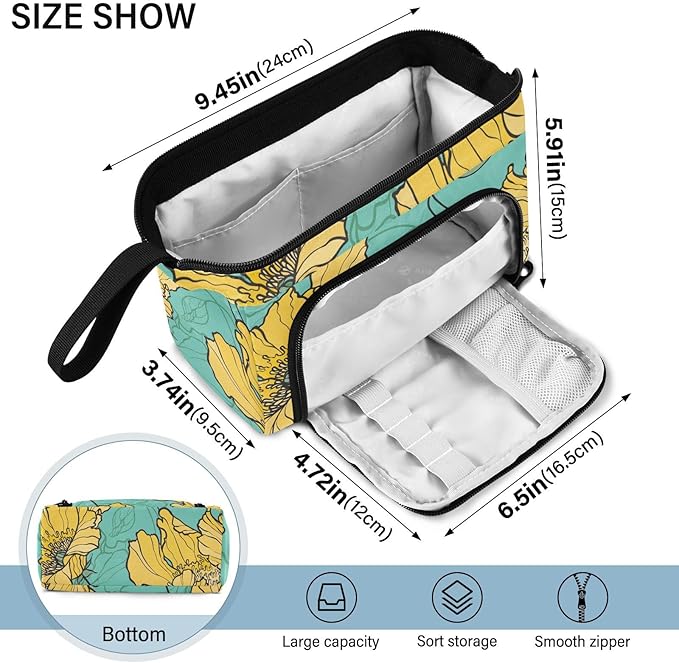 Bolaz Big Capacity Pencil Pen Case Pouch Bag School College Office Organizer for Teens Girls Adults Student-Yellow Flower Pattern