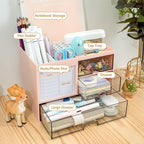 QIYVLOS Multi-Functional Desk Organizer with 3 Drawer and 8 Compartments, Pink