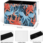 Famame Blue Red Octopus Pattern Pencil Holder for Desk, Leather Desktop Container Pen Cup Storage Study Table Pen Organizer Makeup Brushes Holder for Office Home