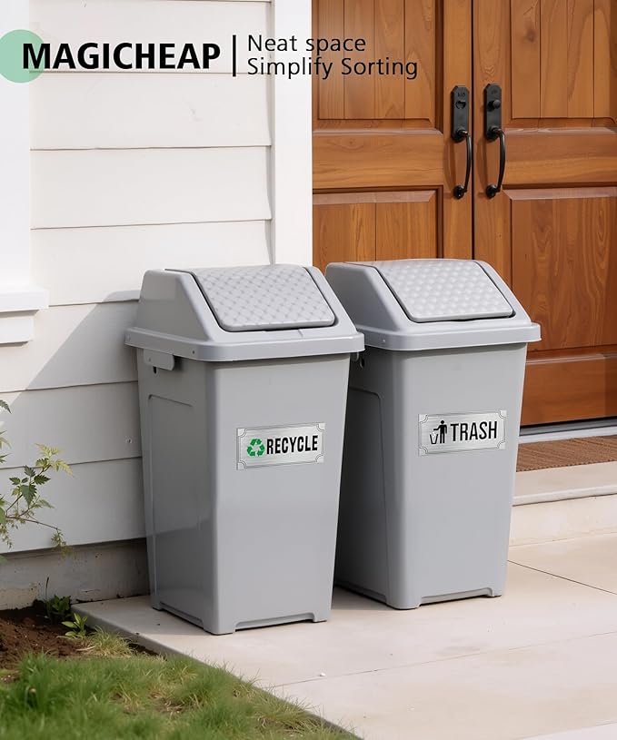 Magicheap Trash and Recycle Stickers 8 Pack, Waterproof Recycle Sticker and Trash Stickers, Trash Bin Labels Combo for Home Indoor Outdoor Office Garbage Can Waste Bin