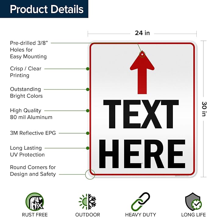 Custom Arrow,Custom Directional Sign, Up Arrow,24x30 Inches, 3M EGP Reflective, Rust Free .080 Aluminum, Fade Resistant, Made in USA by My Sign Center