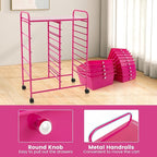 DORTALA 15-Drawer Rolling Storage Cart with Drawers, Rolling Utility Cart w/Removable Drawers & Universal Wheels, Tools Scrapbook Paper Organizer for School, Office, Home, Classroom (Hot Pink)