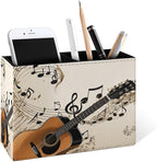Famame Vintage Music Notes Guitar Pencil Holder for Desk, Leather Desktop Container Pen Cup Storage Study Table Pen Organizer Makeup Brushes Holder for Office Home