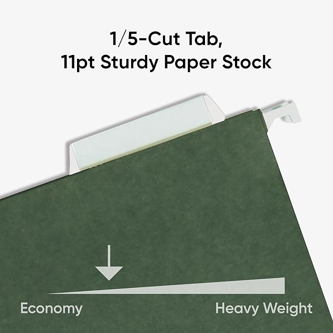 Smead Hanging File Folder, 1/5-Cut Adjustable Tab, Letter Size, Standard Green, Hanging Folders for Filing Cabinets, File Organizer Folder, 50 Count