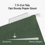 Smead Hanging File Folder, 1/5-Cut Adjustable Tab, Letter Size, Standard Green, Hanging Folders for Filing Cabinets, File Organizer Folder, 50 Count