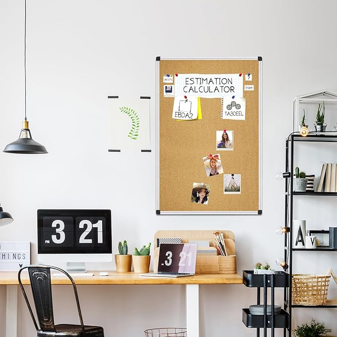 XBoard Cork Board 36 x 24, Notice Cork Bulletin Board, Corkboard with Aluminum Frame and Push Pins for Display