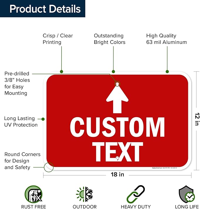 Custom Arrow,Custom Directional Sign, Up Arrow,12x18 Inches, Rust Free .063 Aluminum, Fade Resistant, Made in USA by My Sign Center