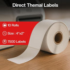 4" x 2" Direct Thermal Labels Roll, 10 Rolls (7,500 Labels),Compatible with Zebra,Rollo, MUNBYN,POLONO & IDPRT Label Printer, Strong Adhesive Perforated Label Rolls for Packages,Barcodes & Office Use
