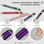 CRME Bulk Custom Personalized Pens with Business Logo Retractable Ballpoint Pen with Stylus tip Smooth Writing Black Ink for School Supplies Teacher Supplies Desk Accessories School Birthday,Purple