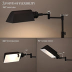 O’Bright Arcadia - Pharmacy Floor Lamp, Full Range Dimming, Swing Arm Task Lamp, E26 Socket, Bulb Replaceable, Adjustable Height 47” to 55”, 360° Rotatable Shade, All-Metal Design, Black