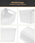 Plastic Storage Baskets For Organizing, 6 Pack Organization and Storage Containers, Storage Baskets for Shelves Drawers Desktop Closet Playroom Classroom Office, White
