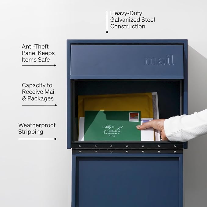 Wall Mount Mailbox - Small, Anti-Theft Locking Mailbox, Weatherproof Mailboxes for Outside The House, 13.5" H x 15" L x 5.5" D (Navy)