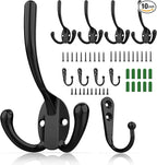ZAYBOD 10 Pack Heavy Duty Wall Mounted Black Coat Hooks With 30 Screws - Mudroom, Backpack, Robe, Hat Hooks (Two Types of Hooks + Three Types of Screws Included)