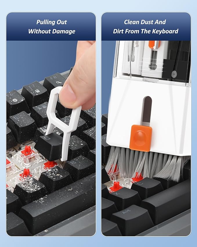 Professional Keyboard Cleaner Laptop Cleaning Kit – Keyboard Cleaning Kit for Computer MacBook iPhone Camera – Electronics Cleaner with Retractable Brush, Keycap Puller, 15ml Spray, Microfiber Cloth