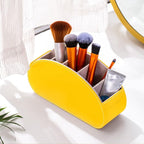 Remote Control Holders Organizer Box with 5 Compartment PU Leather Multi-functional Office Desk Storage Caddy Store Tv Remote for Media Player,Brush,Pencil,Glassees&Office Supplies (Yellow)
