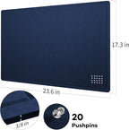 Lightomorrow Bulletin Board, 24 x 18 inches Felt Board Decorative Pin Board, Cork Board Alternative for Wall, Foldable Photo Board Self-Adhesive Vision Board with 20 Pushpins - Dark Blue