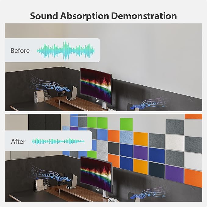 Amantech 12 Pack Acoustic Panels Self Adhesive Sound Proof Foam, High Density Sound Acoustic Panel, 16X12X0.4 Inch 4:3 Rectangle Panels in Home, Office, Reccording Room, Studio,and more(Beige)