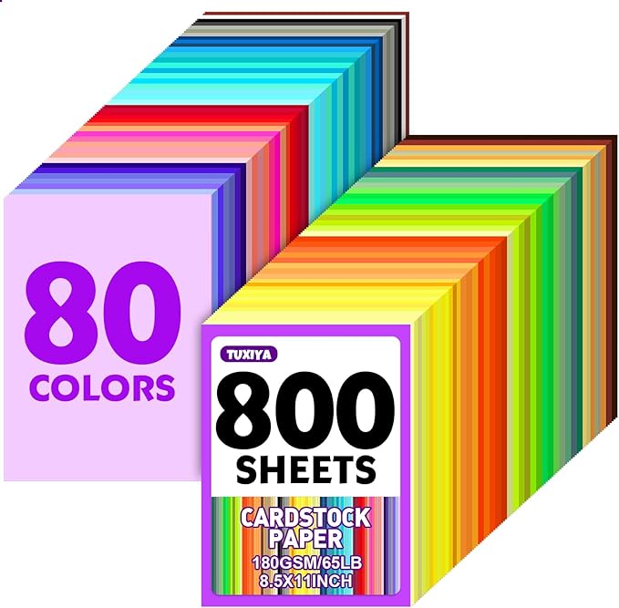 800 Sheets 8.5" X 11" Colored Cardstock, 80 Assorted Colors 180 GSM/65 LB Construction Paper Card Stock Printer Paper for Printing, Card Making, DIY Crafts, Kids School Supplies,Party Decorations