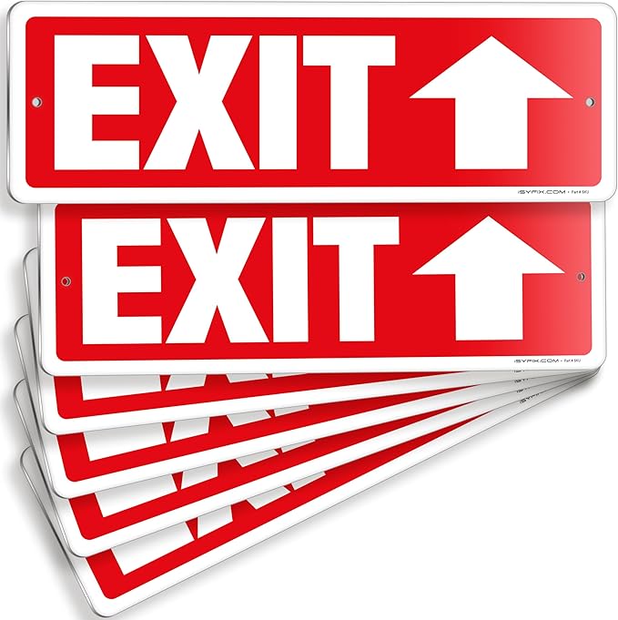 iSYFIX Exit Signs 6 Pack 12x4 Inch with Directional Up Arrows - Rust Free Aluminum, Laminated for UV, Weather, Scratch Resistance - Ideal for Offices, Schools, Theaters, Restaurants