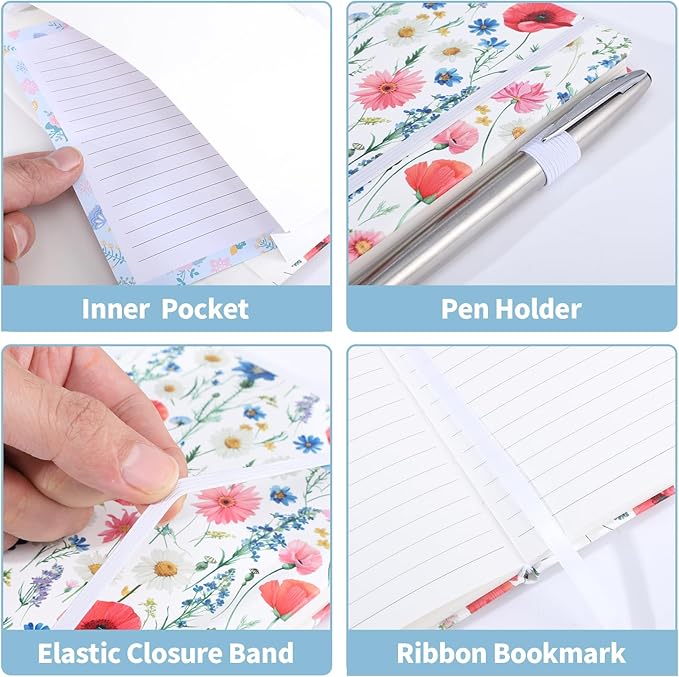 Thboxes 160 Pages Lined Journal Notebook, 5.71" X 8.27" Writing & Journaling Hardcover Executive Notebooks for Student Worker Women Men Notepads Journals for Writing Travel & Organization, Floral