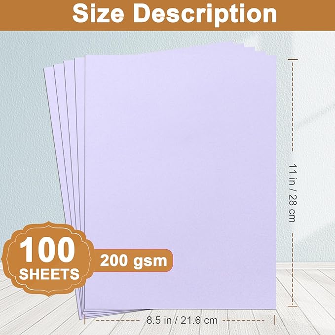 Silunkia 100 Sheets Purple Cardstock 8.5 x 11 Certificates Paper, 200gsm/75lb Heavyweight Paper Card Stock for Cards Making, Greeting Card, Business Cards, School Crafting, Menus