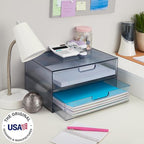 STORi STAX Plastic Stackable Organizer Drawers (Set of 2) Classic Grey | 12.5" Wide | Set Includes Two Open Drawer | Organize Office Desk Accessories & Sort Paper | Made in USA