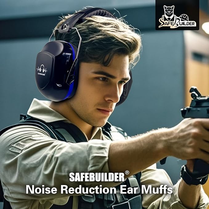 SAFEBUILDER Ear Muffs Noise Reduction SNR 33dB Adjustable Lightweight Safety Earmuffs Sound Proof Noise Cancelling ANSI