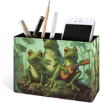 Famame Cute Funny Frog Music Team Pencil Holder for Desk, Leather Desktop Container Pen Cup Storage Study Table Pen Organizer Makeup Brush Holder for Classroom Office Home