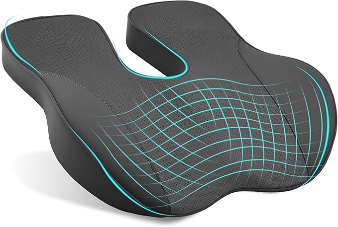 EARJIA Memory Foam Seat Cushion for Office Chair Seat Cushions for Long Sitting Tailbone Pain Relief Anti-Slip Bottom & Removable Leather Cover for Car Gaming Work