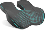 EARJIA Memory Foam Seat Cushion for Office Chair Seat Cushions for Long Sitting Tailbone Pain Relief Anti-Slip Bottom & Removable Leather Cover for Car Gaming Work