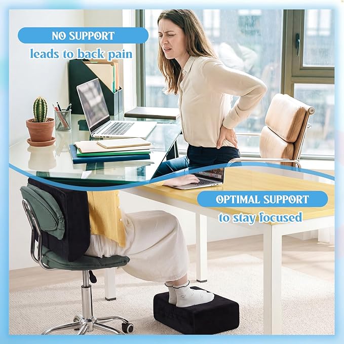 Novabright Foot Rest Under Desk at Work with 3 Adjustable Height, Non-Slip Ergonomic Foot Stool with Gel Top and Warm Pocket for Home Office Car Leg Back Rest(15" X 11" X 14.4",Cambered,Black)