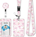 Cute Bow Lanyards for ID Badges, Badge Holder with Lanyard Detachable, Badge Reel Retractable Keychain Clip, Vertical Cruise Ship Cards Holder Protector Name Tags, Teacher Nurse Office Women Gifts