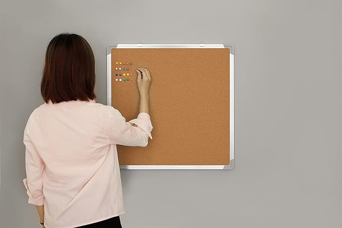 Cork Board Set - Bulletin Corkboard 24 x 24 inch Framed with 10 Thumb Tacks - Wall Hanging Message Memo Pin Tackboard Organizer for Home, Office, Desk and Cubicle (Cork 24x24)