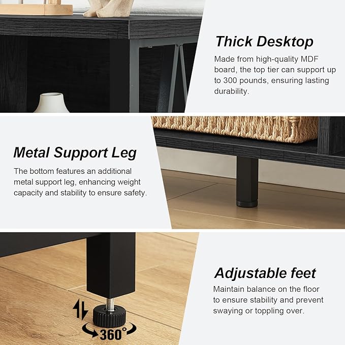 HOMISSUE Cube Storage Organizer Shelf, Rustic Short Wide Bookshelf with 6 Cubes, Industrial Low Cubby Bookcase with 3-Tier Shelves, Horizontal Book Case for Living Room, Office, Black
