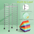 GLACER 10 Drawers Rolling Cart, Storage Cart with w/Removable Drawers & Steel Frame, Utility Mobile Trolley w/Universal Casters & 2 Brakes, Organizer Cart for Home, School, Office (Multicolor)