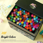 Ohuhu Markers for Adult Coloring Books No Bleeding 100 Colors Coloring Markers Water-based Dual Tips Fineliner & Brush Drawing Pens Art Pens for Kids Adults Sketch Journal - Maui - Black