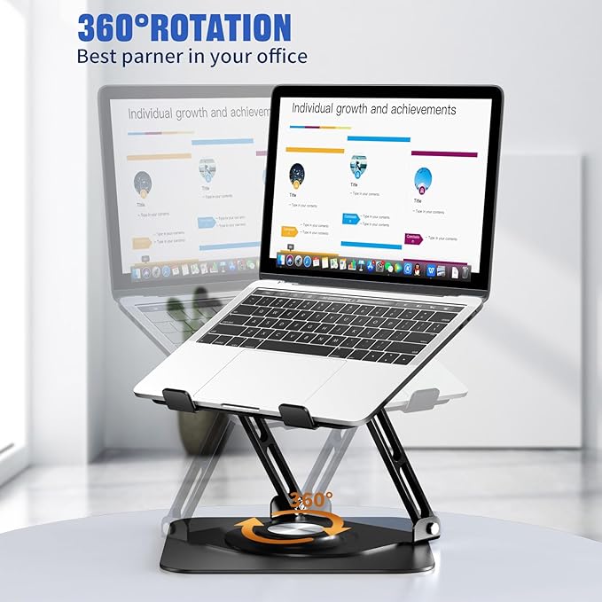 JOYEKY Laptop Stand for Desk, Adjustable Computer Stand with 360° Rotating Base, Ergonomic Laptop Riser for Collaborative Work, Foldable & Portable Laptop Stand, fits for All 10-16" Laptops