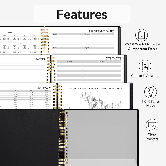 SUNEE 2026 Daily Planner, 4-Person Group Appointment Book with Quarter-Hourly Layout. Weekly & One-Page-Per-Day Format, Jan to Dec 2026, 8.5"x11",Weekly Planner, Flexible Cover, Note Pages, Bookmark, Black