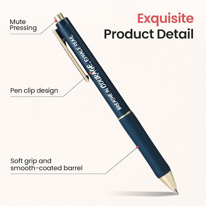 Taja Gel Pens, 6 Pcs Quick Dry Black Gel Ink Pens, 0.5mm Fine Point Smooth Writing Pens for Journaling and Note Taking, Cute Aesthetic Pens for Women & Men-Inspire